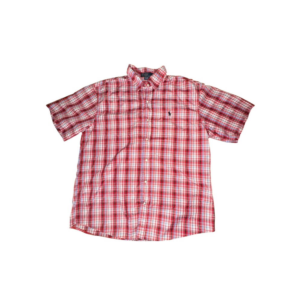 Polo Ralph Lauren Mens XXL Red Plaid Short Sleeve Pearl Snap Cotton Shirt